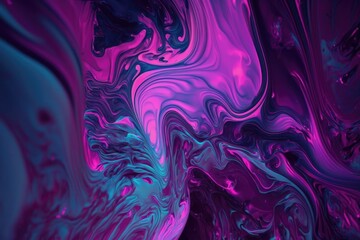 Obraz premium Abstract neon liquid wavy background. Liquid art, marbling texture, digital illustration, neon wallpaper, wavy lines, liquid ripples.