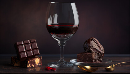Red wine glass and chocolate, generative ai - 579819949