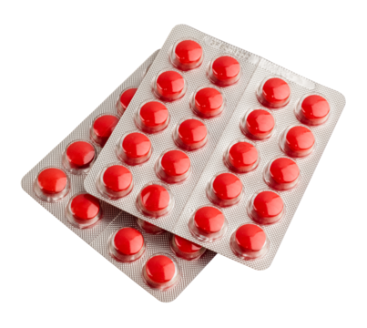 Red pills in a package on a transparent background. isolated object. Element for design