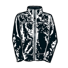 black and white sketch of jacket with transparent background
