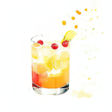 Classic alcohol cocktail glasses. Flat illustration style. Generative ai
