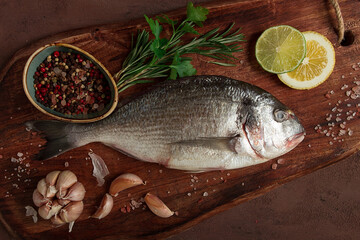 Fresh, raw dorado fish, top view, no people,