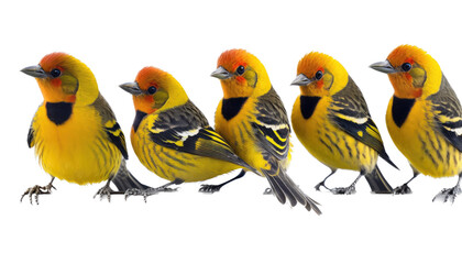 isolated western tanager birds group, macro, png, transparent background, spring, summer, flying bird, vertical, horizontal, close up, Piranga ludoviciana, generative ai