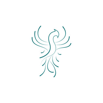minimalist phoenix design in green lines for tattoo
