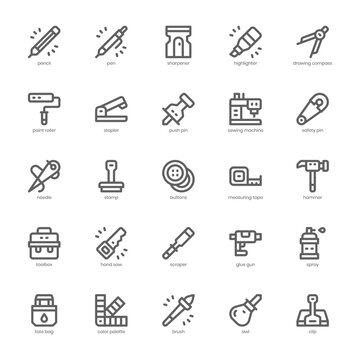 Crafting icon pack for your website design, logo, app, and user interface. Crafting icon outline design. Vector graphics illustration and editable stroke.