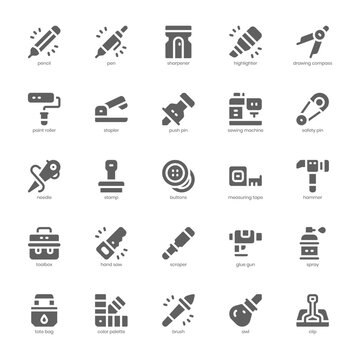 Crafting icon pack for your website design, logo, app, and user interface. Crafting icon glyph design. Vector graphics illustration and editable stroke.