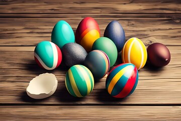 Easter eggs on wooden floor