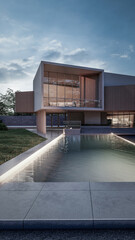 Architecture 3d rendering illustration of minimal house with swimming pool