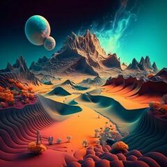 Extraterrestrial landscape, scenery of alien planet in deep space