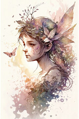 Portrait of a nature fairy in watercolor style. Generative AI