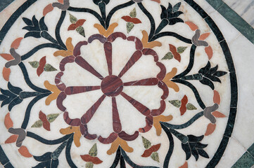 Indian mosaic on the floor (made of marble). side length of the square is about 150cm