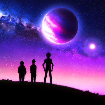 children distant planet (image was created with generative AI - DALL-E 2)
