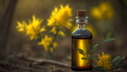 St. John's wort essential oil in a small bottle. Generative AI