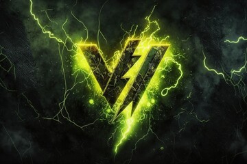 a green and yellow logo with lightning in the background, generative AI