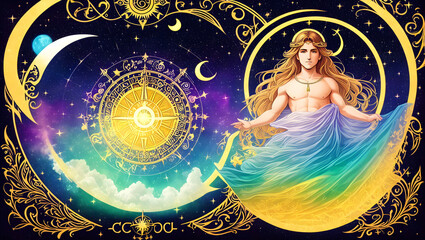 background with magic colorful moon for celestial alchemy astrology Generative AI