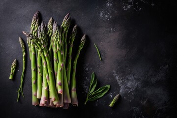a bunch of asparagus on a black surface, generative AI