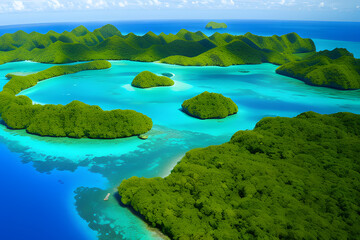 Fototapeta na wymiar Micronesia, Palau, Aerial View of Islands