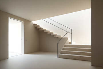 Obraz premium Minimal aesthetic architecture concept. Beige wall and stairs. Neutral minimal background