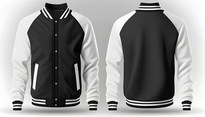 A black and white baseball jacket with white sleeves created with Generative AI technology