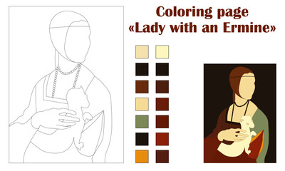 Coloring page Lady with an Ermine - obrazy, fototapety, plakaty