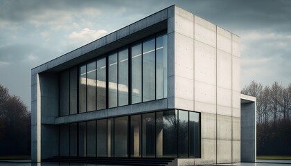 Fototapeta premium Modern office building with large windows. Generative AI illustration.