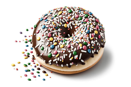 A delectable donut sprinkled with colorful confectioner's sugar is displayed on a white plate - generative ai.