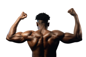 20s one black male posing from his back with back muscles squeezed.