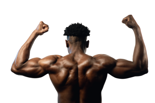 20s one black male posing from his back with back muscles squeezed.