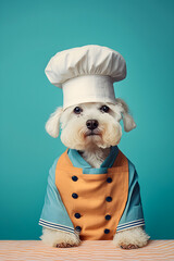 70s style dog dressed in a chef's outfit, Generative AI