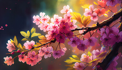 Obraz na płótnie Canvas Smell of spring, cherry blossom, generative AI