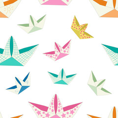 vector illustration pattern seamless of paper boats