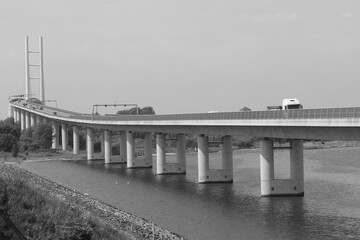 Obraz premium The Rügen Bridge to the island of Rügen is Germany's largest cable-stayed bridge.