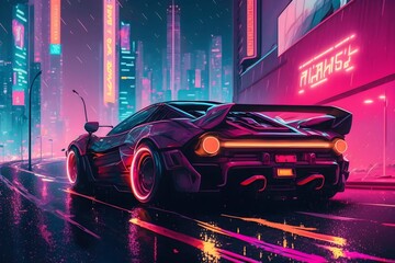 Epic Race Car racing through a cyberpunk city | Race Car Ai Generated synthwave wallpaper/background |