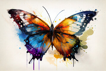 Watercolor butterfly on white background created with AI