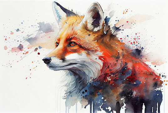 Watercolor fox on white background created with AI