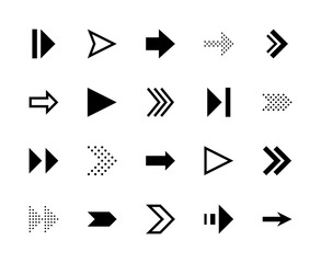 Arrows vector line icons. Isolated icon collection on white background. Black arrows symbol vector set.
