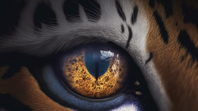 Closer look of the blue eye of the cheetah with the animal print on the skin AI generated