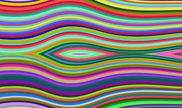 Abstract symmetric colorful pattern of wavy lines on a pink background.Composition in the form of an arbitrary multi-colored background.Vector illustration, EPS 10.Hippie and psychedelic. Funky style.