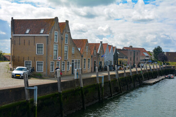 Canal at the old harbor in the old town of Zierikzee, Netherlands