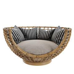 A 3d rendered overlay of a garden sofa from bamboo with big pillows. HWWO Stock 