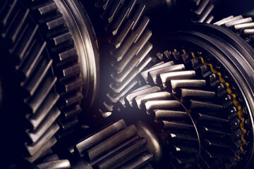 engine gear wheels, closeup view - 579842351