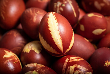Traditional easter eggs dyed in onion peel.