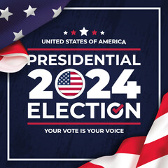Square illustration vector graphic of united states flag, presidental election and year 2024 perfect for election day in united states, united states flag