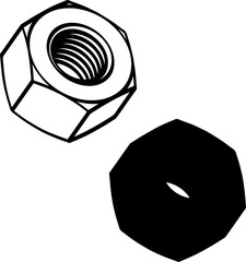 Nut, element of fastening silhouette on the white background