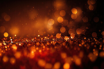 abstract red and orange glitter background with bokeh effect, generative ai