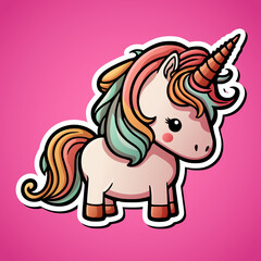 Cute unicorn cartoon illustration in sticker design baby wild animal