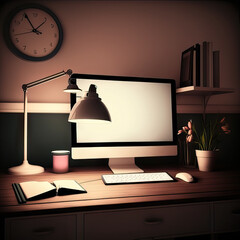 Shot of a Desktop computer and keyboard and mouse in the Creative Modern Office. Blank screen desktop computer minimal office