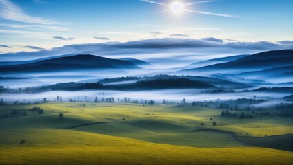 Obraz premium Mountains mist fog