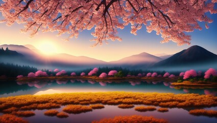 mountains and sakura