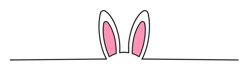 Easter Bunny Ears line art banner in scribble style hand drawn with continuous thin line, divider shape. Png clipart isolated on transparent background